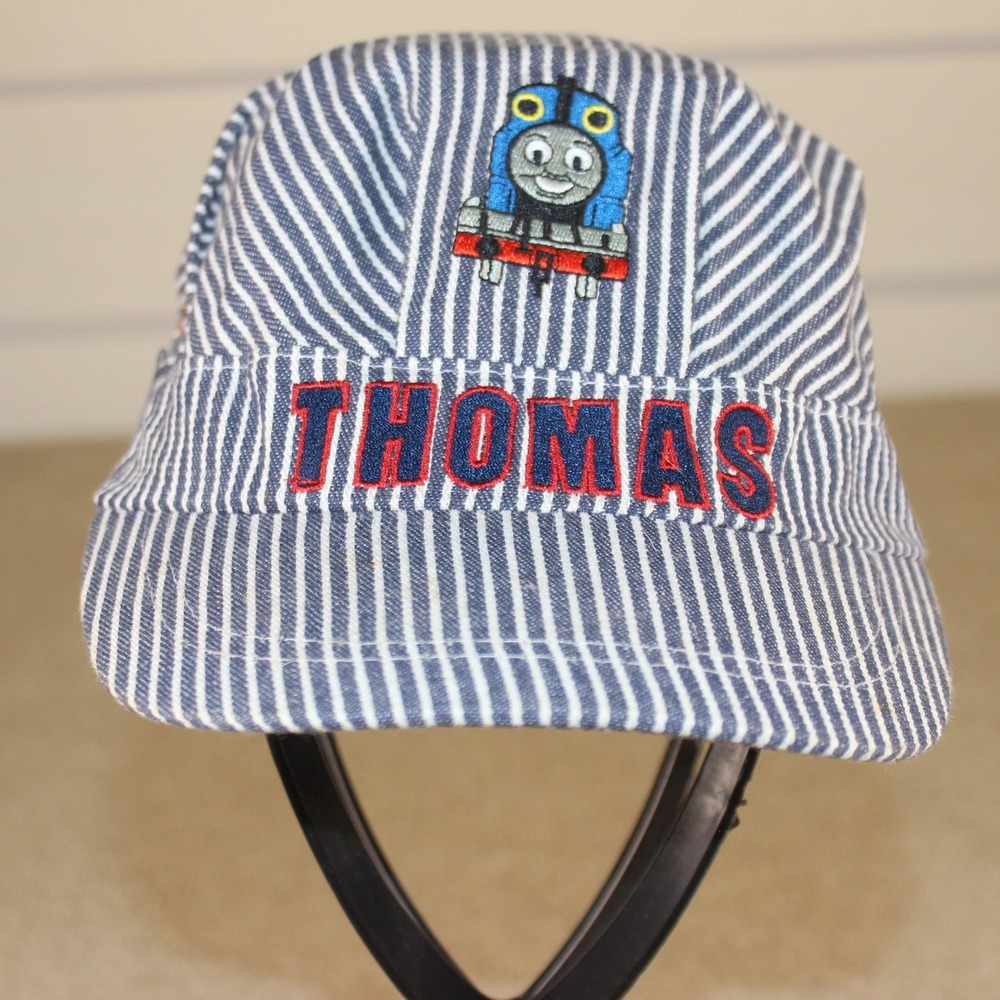Thomas the Tank Engine Kids Engineer Hat Hickory Stripe Conductor Cap Blue White